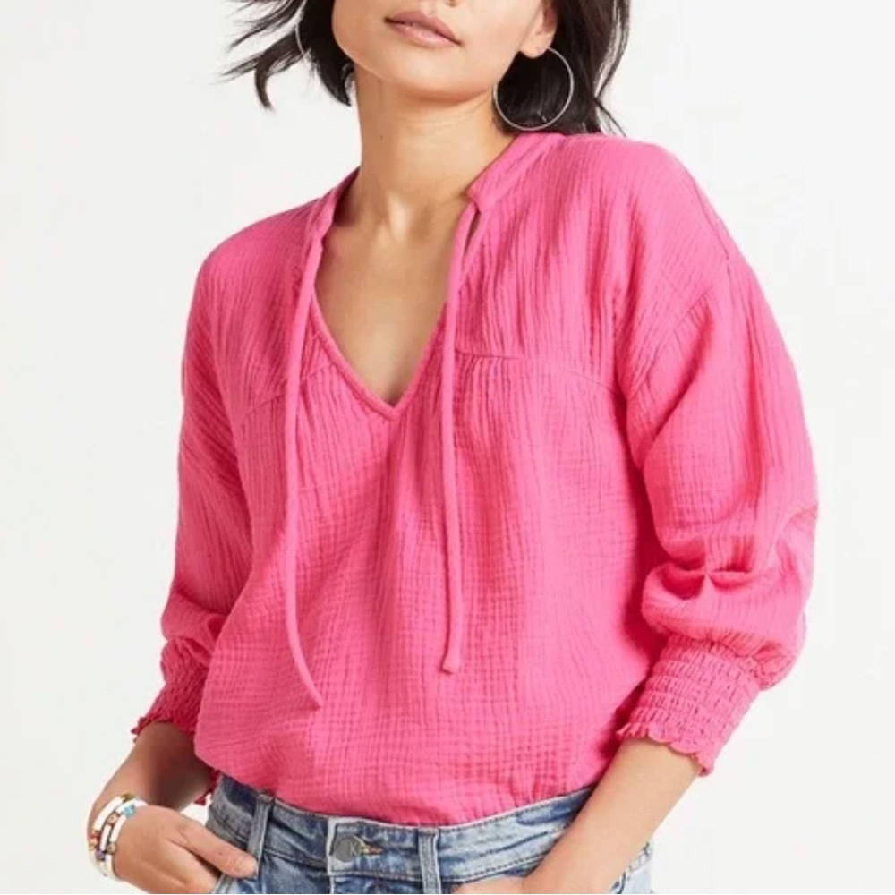 Evereve Eleanor Smocked Gauze Top Size Small